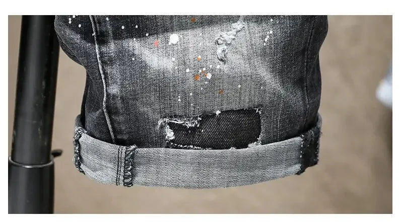 Men Black Denim Shorts New Summer Male Holes Shorts Jeans High Quality Male Stretch Fit Ripped Denim Jeans Shorts Size 44