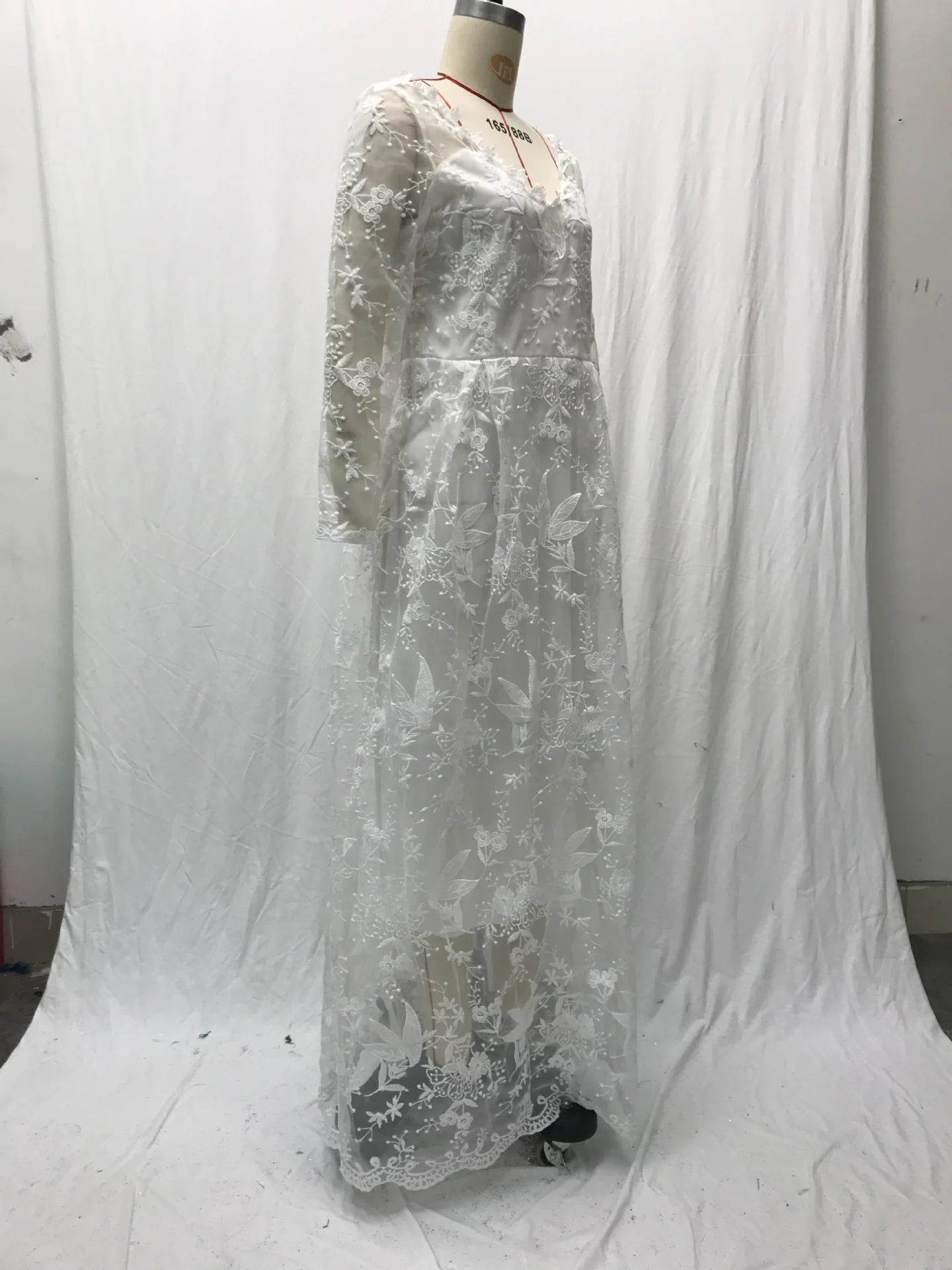 Women Lace Long Sleeve Off Shoulder White Bridal Wedding Dress Gown High Waist Loose Summer Dress Floor Length Evening
