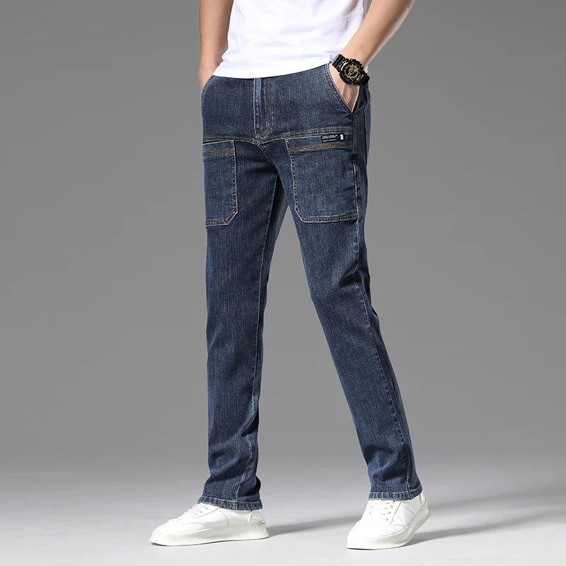 2024 New 6 Pocket Design Men's Denim Jeans Skinny Full Length Pants with High Elasticity Slim Pants Man Fashion Mid-waist Jeans