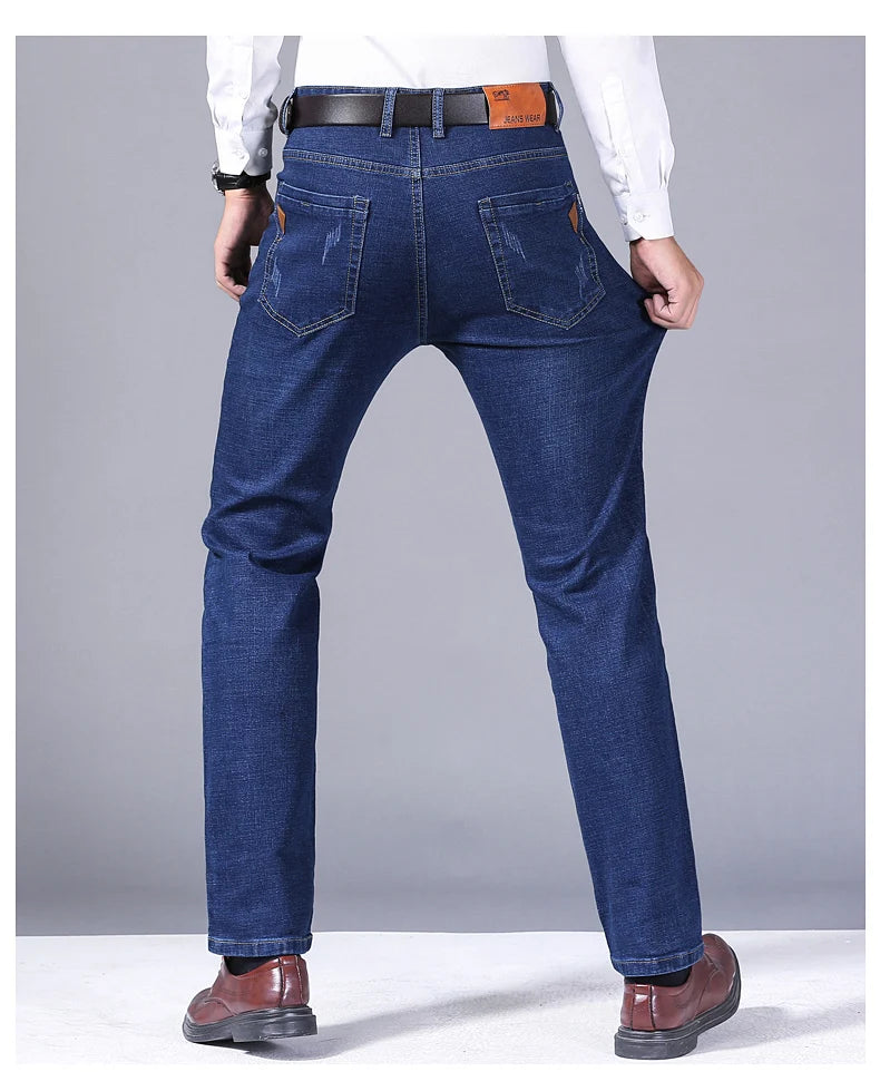 2024 New Men Classic Style Luxury Brand High-Quality Jeans Business Casual Stretch Slim Denim Pants Fashion Blue Black Trousers