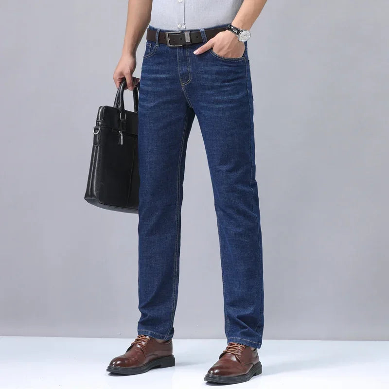 Casual Men Classic Business Jeans 2024 Summer Autumn Slim Stretch Denim Trousers Male High Quality Luxury Pants Brand Clothing