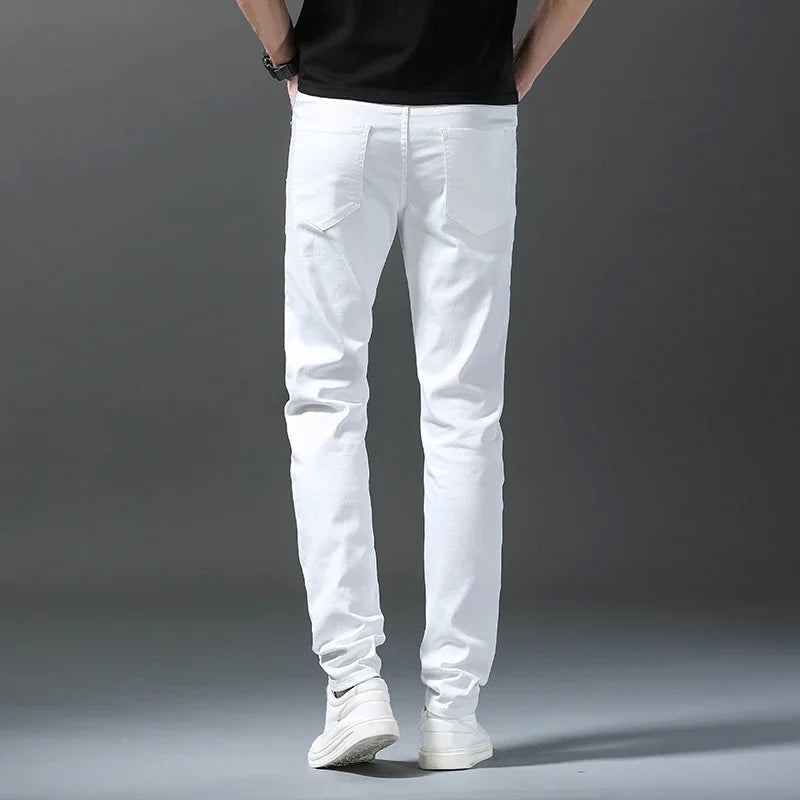 2024 New Spring Summer Men's Fashionable Solid Color Jeans Straight Stretch Stretch Slim Fit Classic Denim Trousers Male