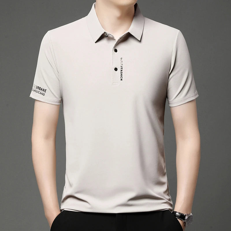 2024 Summer New Men's Business Casual Solid Color Short Sleeved POLO Shirt Comfortable and Cool Fashion T-shirt