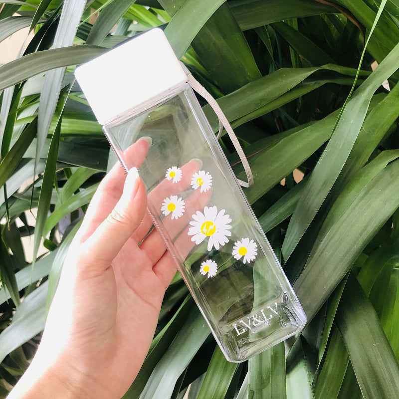 Outdoor Cold Juice Water Sports Cup With Portable Rope Daisy Transparent Plastic Frosted Water Bottle Water Bottles