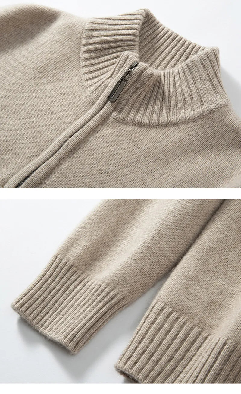 100% Ordos Cashmere Sweater Autumn Winter Men's Clothing Korean High-quality Half-High Zipper Pullover Business Casual Wool Blen