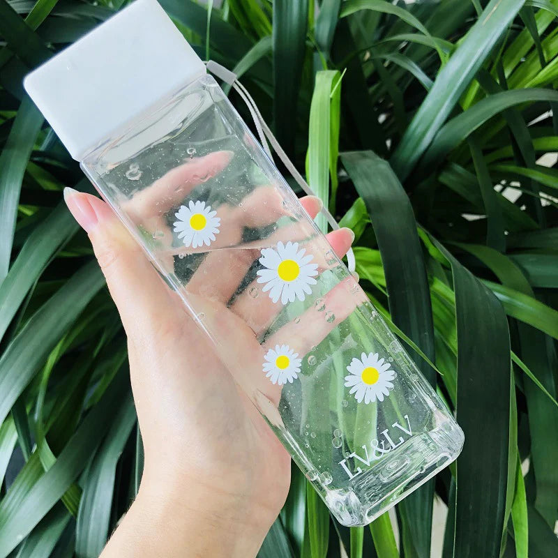 Outdoor Cold Juice Water Sports Cup With Portable Rope Daisy Transparent Plastic Frosted Water Bottle Water Bottles