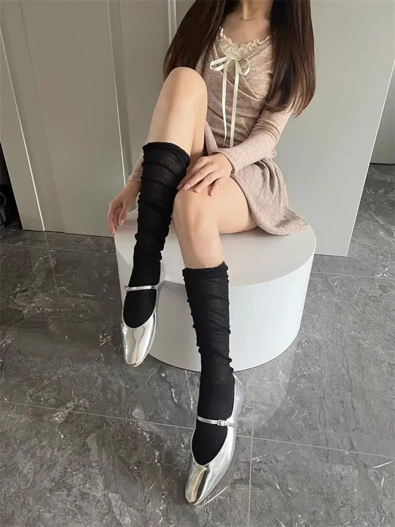 Black White Stockings Women Girls Thigh High Long Socks JK Japanese Leggings Summer Thin Loose Costumes Sweet Ballet Hosiery