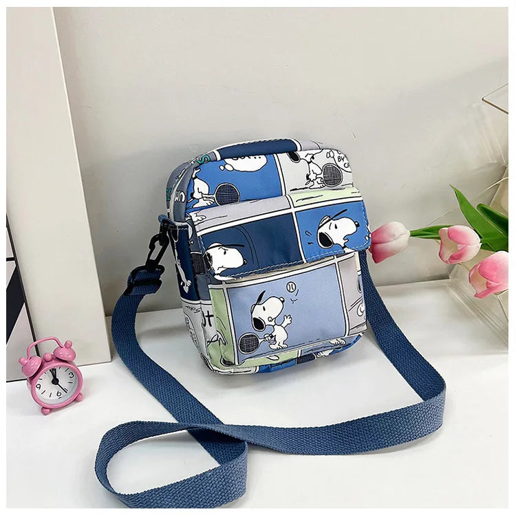 Snoopy Women Canvas Zipper Bag Preppy Style Student Tote Shoulder Messenger Bag Small Canvas Bag Satchel Travel Purse Handbag
