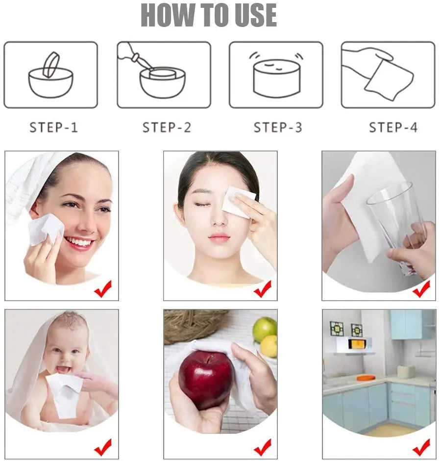 100pcs Compressed Towel Wet Wipes Paper Face Towel Tablet Disposable Napkin Portable Magic Towel Coin Tissues Make Up for Travel
