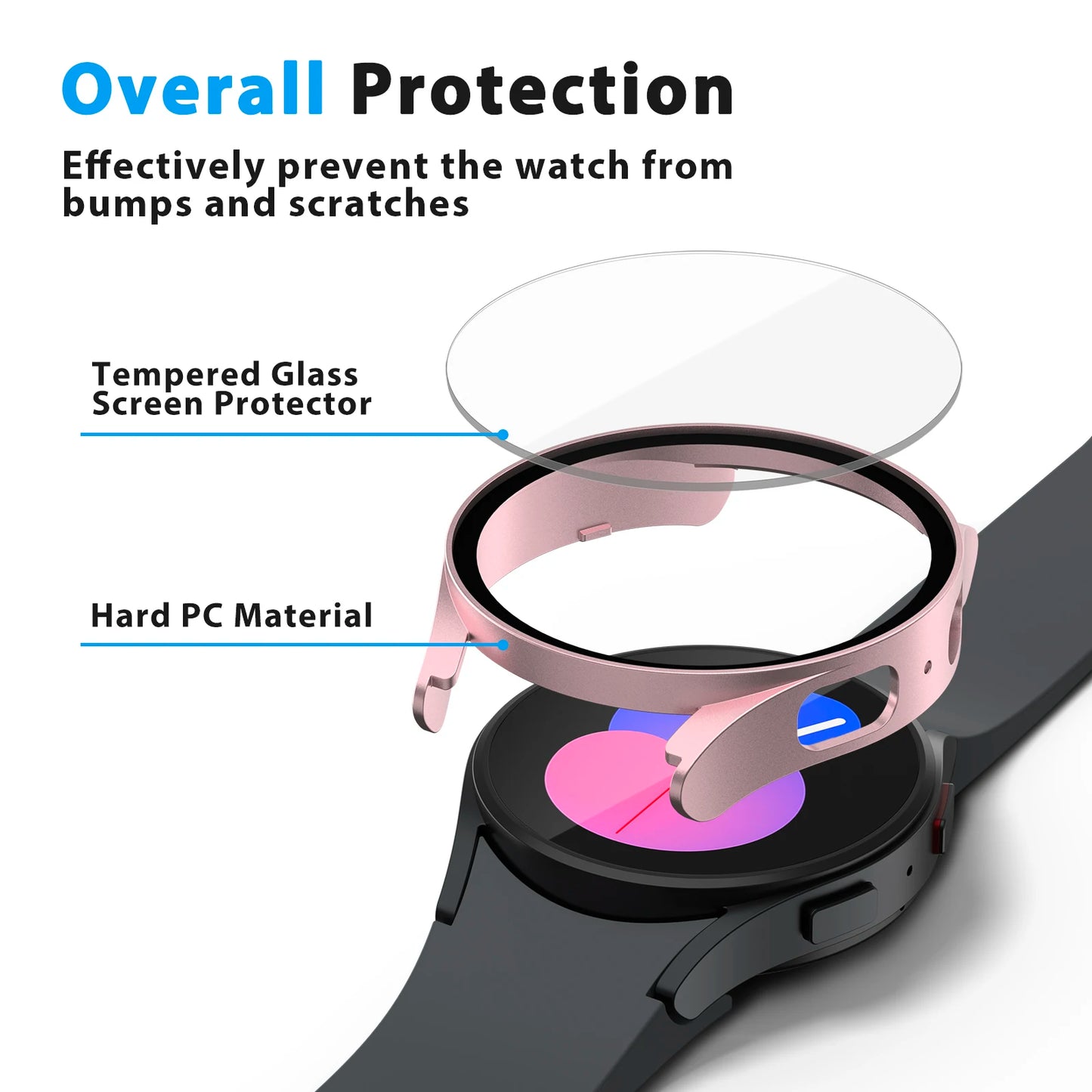 Tempered Glass PC Case For Samsung Galaxy Watch 4 5 6 44mm 40mm All Coverage Protective Bumper Cover For Galaxy Watch 5 6 Shell