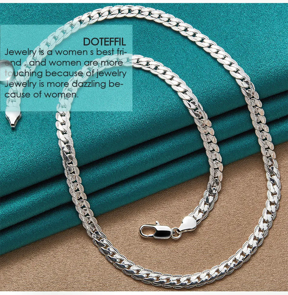 DOTEFFIL 925 Sterling Silver 6mm Side Chain 16/18/20/22/24 Inch Necklace For Women Man Fashion Wedding Engagement Jewelry Gifts