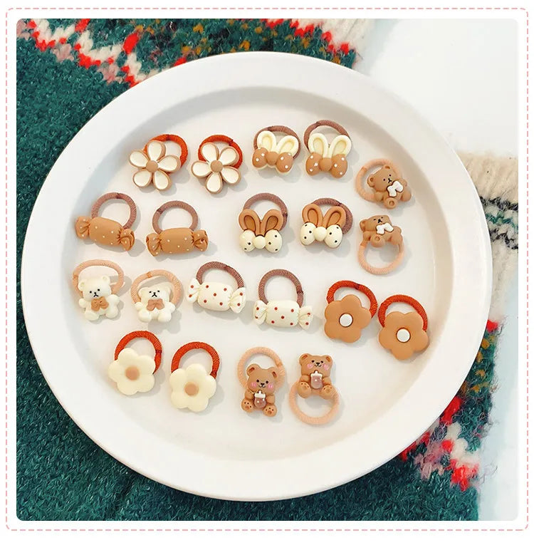 10/20Pcs/Lot Sweet Hair Band Girls Hair Ties Bows Elastic Rubber Band Flower Small Ball Scrunchies Baby Kids Hair Accessories