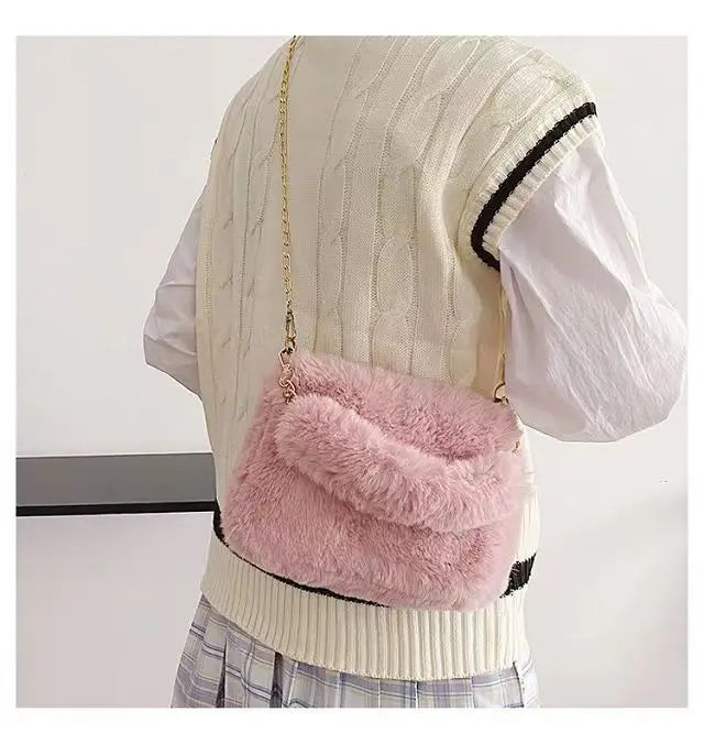 Autumn And Winter Plush Handbag For Woman New Small Chain Crossbody Bag Fashion Small Square Bag Single Shoulder Bag
