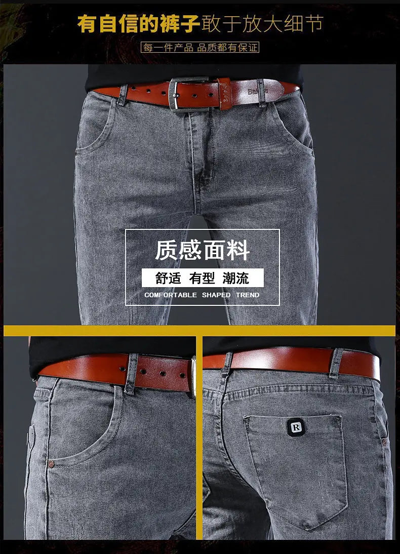 2024 New Fashion Jeans Men Korean Style Straight Grey Middle Waist Pants Male Casual Denim Trousers