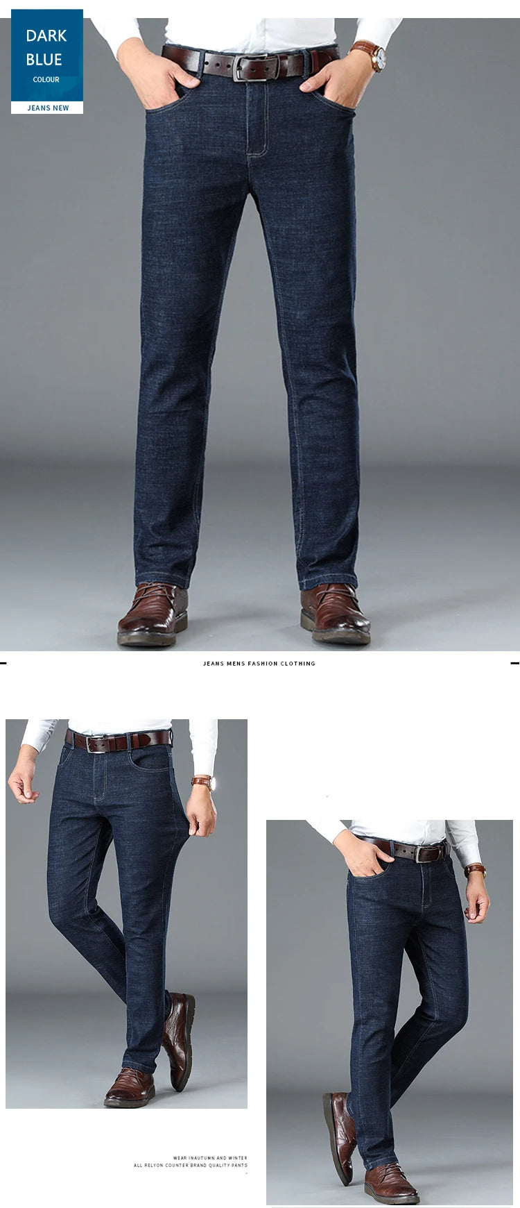High Quality Men's Business Stretch Jeans Korean Casual Pants Denim Straight Trousers Black Navy Blue Men's Clothes