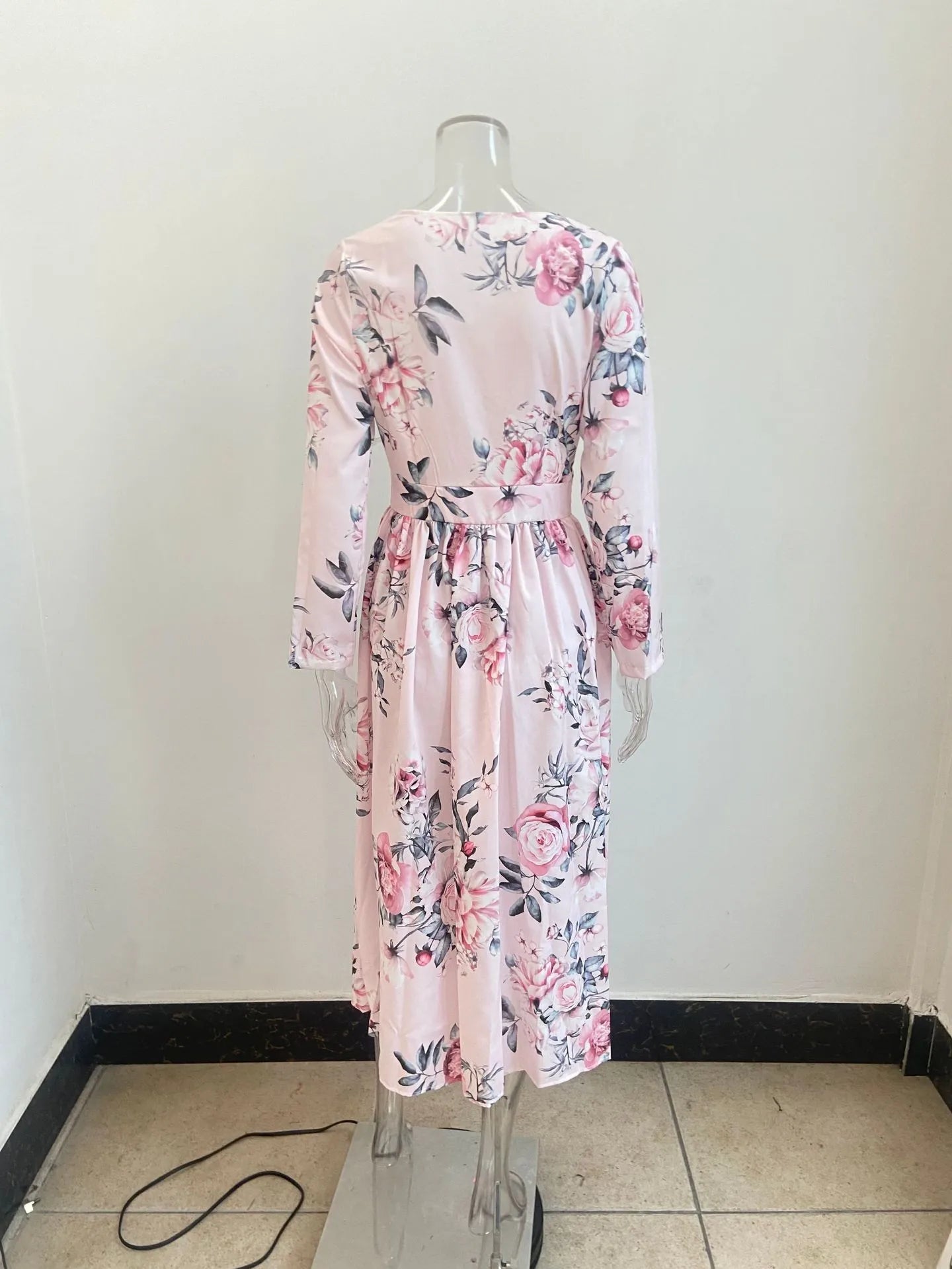 Amazon eBay Cross border 2024 Summer Chiffon Printed Long Dress V-neck Dress Long Sleeve Split Dress Women