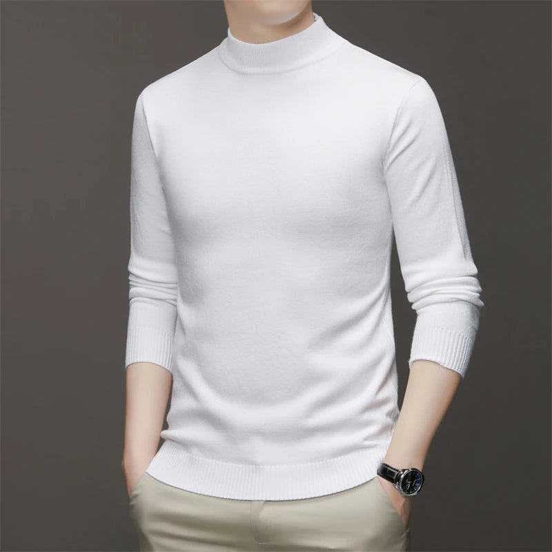 7 Colour Men's Half High Neck Long Sleeved Solid Color Sweater Soft, Warm and Comfortable Top with a Base