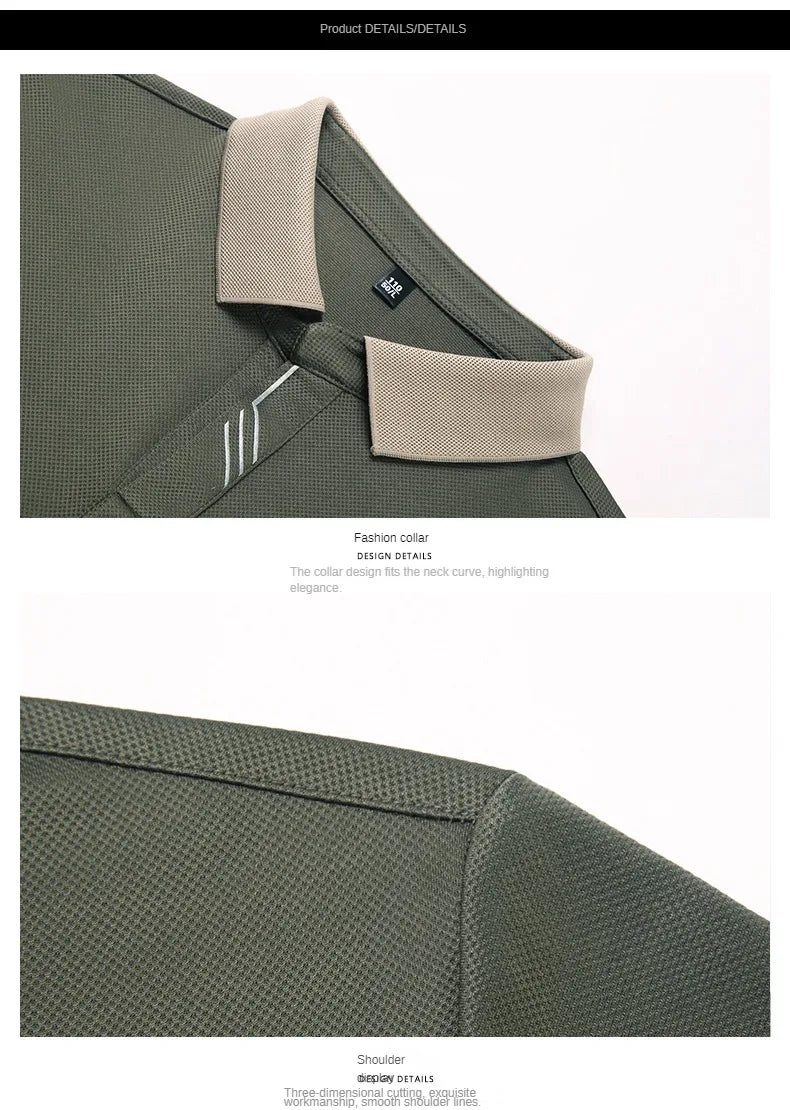 Autumn New Men's Long-sleeved Polo Shirt Business Casual Slim Elastic Top Fashion Classic Solid Color Male Brand Tees
