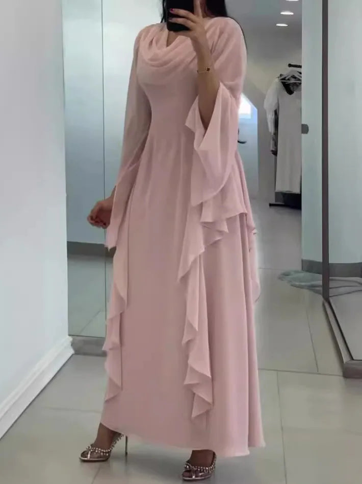 Pullover Dresses Puff Sleeve Spliced Pile Collar Dress Solid Loose Vestidos 2024 Ankle Length Casual Summer Slight Strech