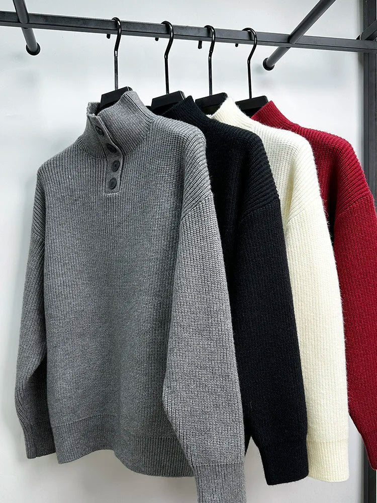 High end men's trendy jacquard knitted sweater 2023 autumn and winter new casual fashion thickened warm high collar pullover