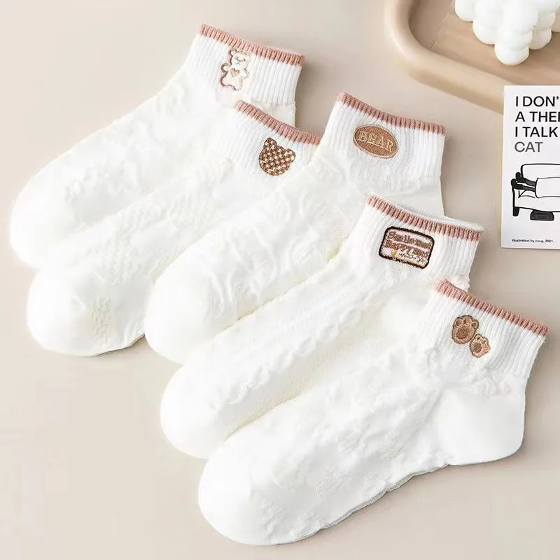 5 Pairs Avocado Flower Heart Ankle Socks Cartoon Fresh Fashion Breathable Spring and Summer Kawaii Comforts Women's Boat Socks