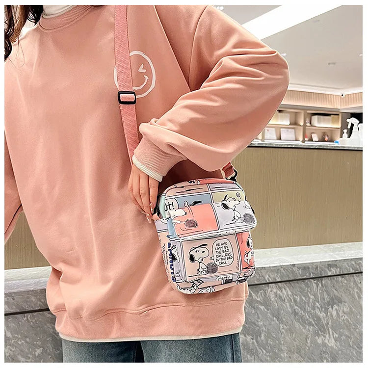 Snoopy Women Canvas Zipper Bag Preppy Style Student Tote Shoulder Messenger Bag Small Canvas Bag Satchel Travel Purse Handbag