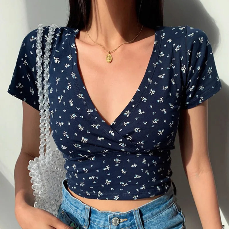 Floral Dress Women y2k Vintage V-Neck Straps Mini Dress Slim Sleeveless Backless Dresses Sexy Spaghetti Strap Mini Dress