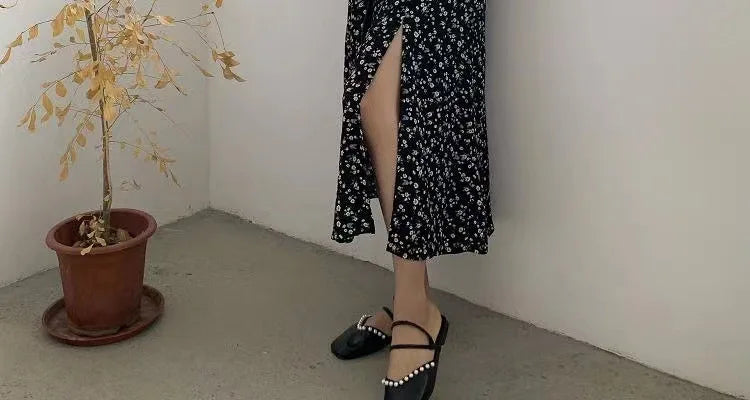 French Style Square Collar Floral Print Dress Women Puff Sleeve High Waiste A-line Ladies Sweet Daily Dating Long Vestidos