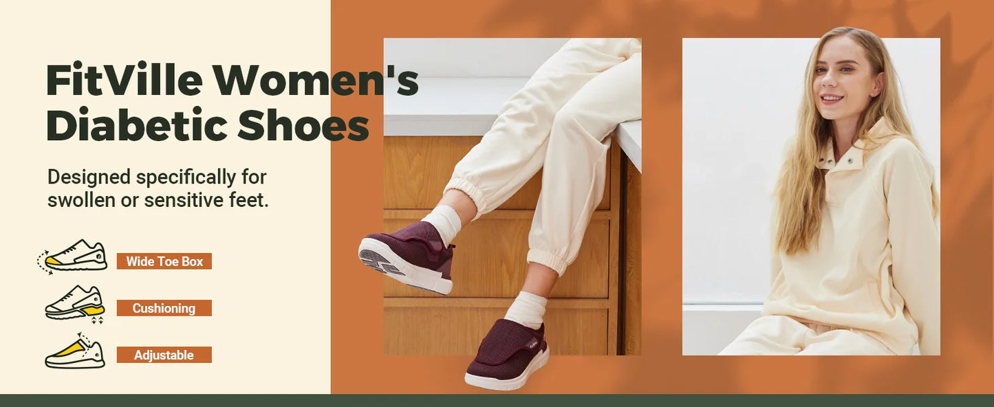 Fitville Women's Shoes Wide Width Diabetic Shoes Walking Casual Breathable for Swollen Feet Elderly Foot Pain Relief Neuropathy