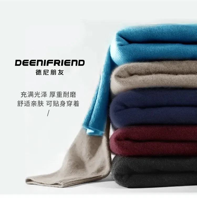 Luxury Brand Men's Mock Collar 100% Pure Woolen Sweater Tops Autumn Winter Cashmere Sweater Pullover Male Warm Knitwear Sweater