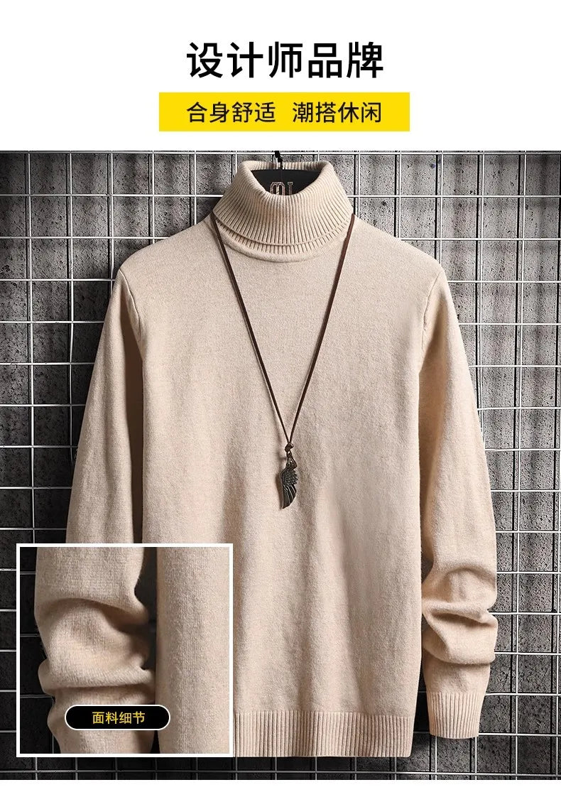2024 Turtleneck Sweaters Men's Solid Pullovers Knitted Sweater High Collar Knitwear Pullovers Autumn Winter Warm Sweater for Men