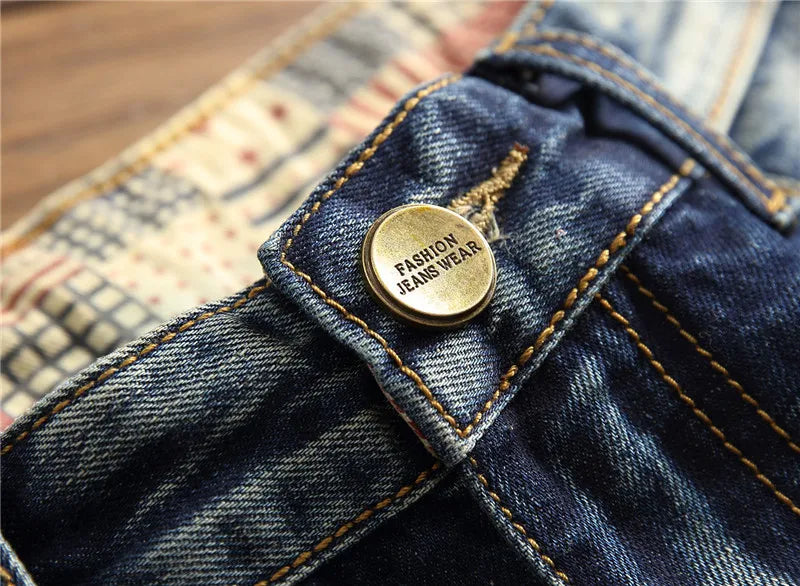 Denim Jeans Straight Scratches Fashion Men's Pants Luxury Vintag Hole Ruined Long Broken Fashion Regular Fit Large Size