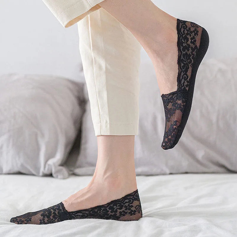 Summer Woman Socks Lace Invisible Short No-Show Boat Socks Low Top Ankle Socks Summer Cotton Transparent White Low Cut Boat Sock
