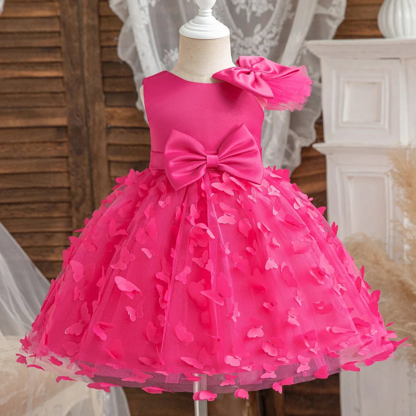 Toddler Baby Girl Dress Newborn Infant Baptism Birthday Dress Butterfly Tutu Princess Dress Baby Girls Wedding Party Gown 1-5Yrs