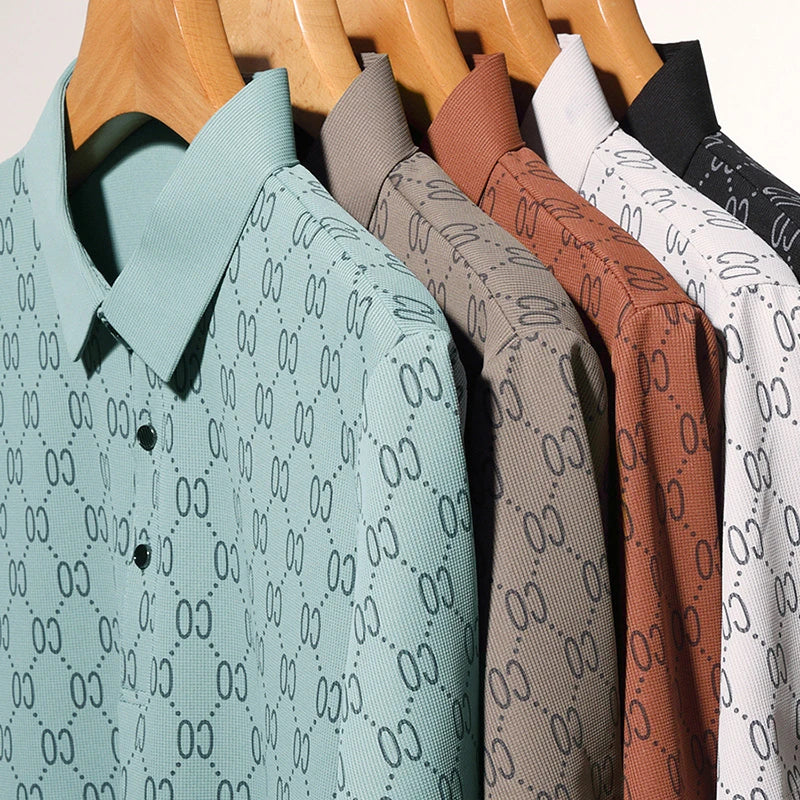 2024 Summer New Men's Business Print Short Sleeved POLO Shirt Comfortable and Cool Casual Fashion T-shirt