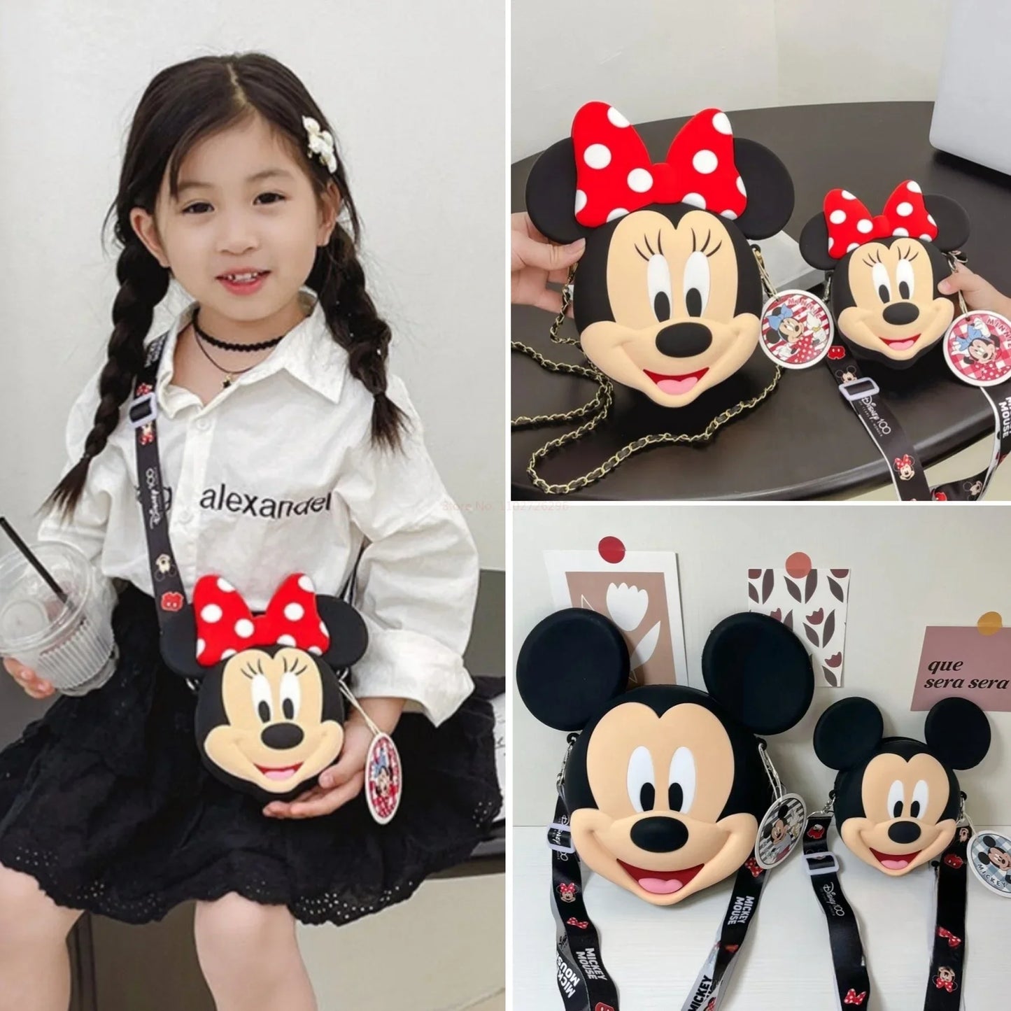 Original Disney Anime Kawaii Minnie Mickey Mouse Silicone One Shoulder Bag Leisure Fashion Zero Purse Birthday Gift For Girl