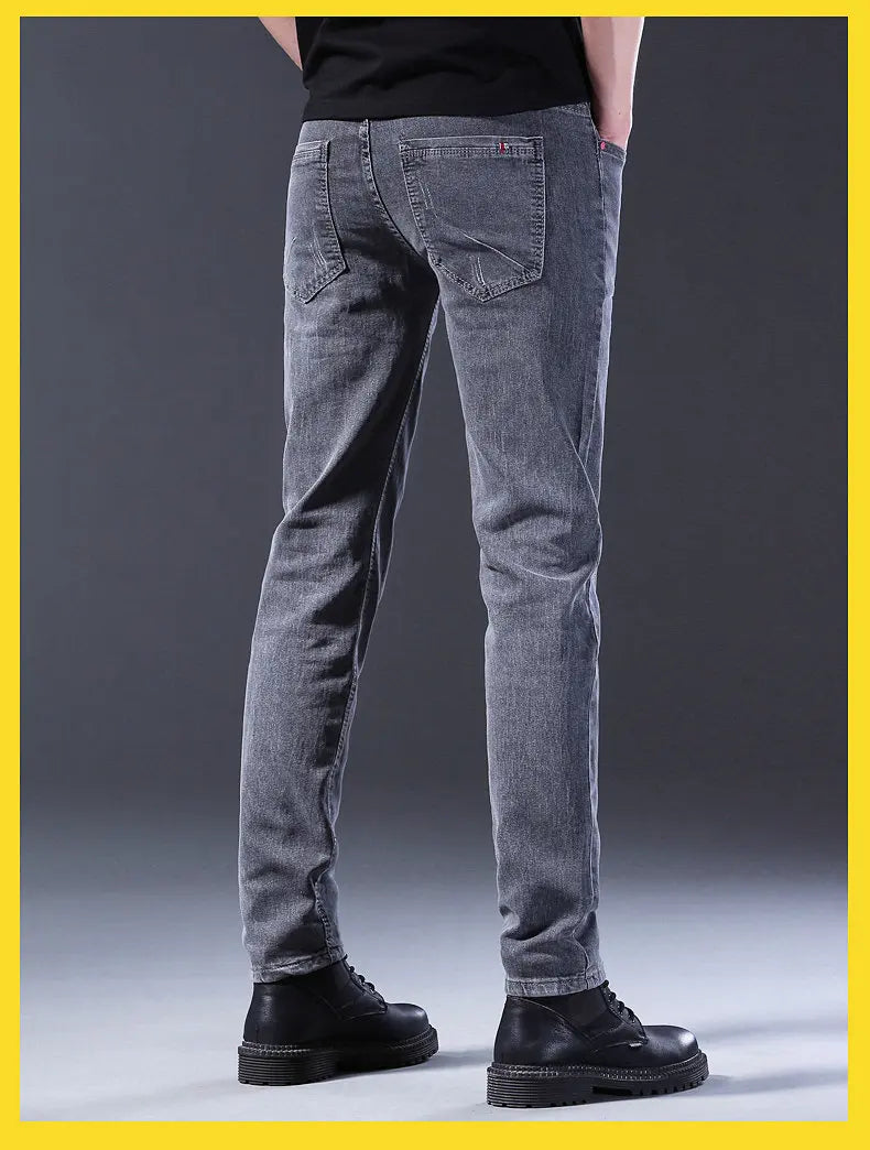 2024 New Fashion Jeans Men Korean Style Straight Grey Middle Waist Pants Male Casual Denim Trousers
