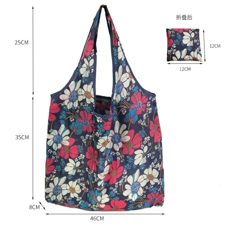 Foldable Shopper Bag Portable Eco Bag Large-Capacity Supermarket Shopping Tote Bags Women Shoulder Bag Household Products
