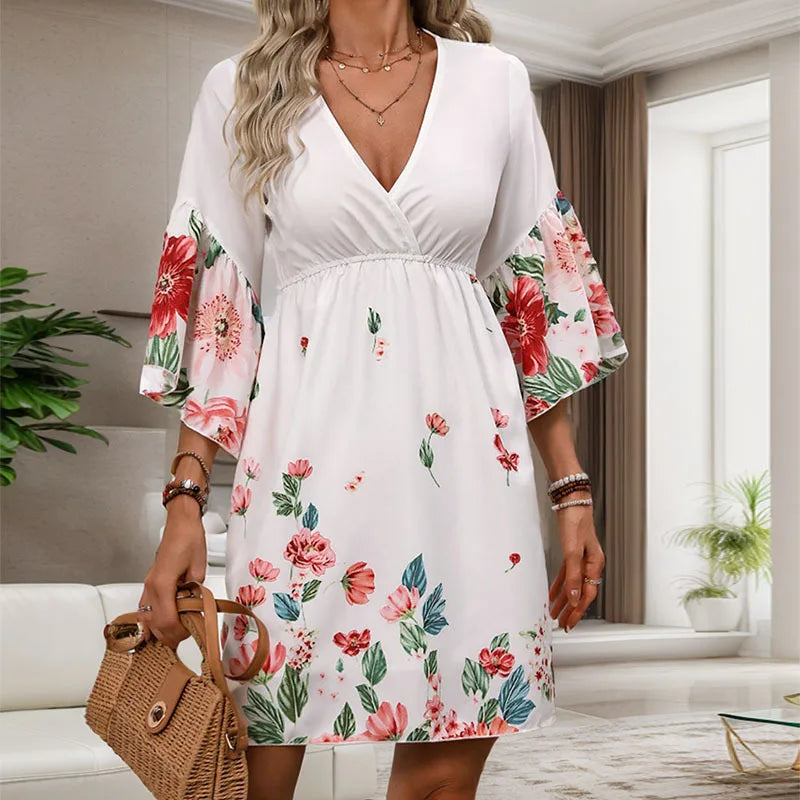 New Summer Women's Ethnic Style Five Sleeve Printed Dress