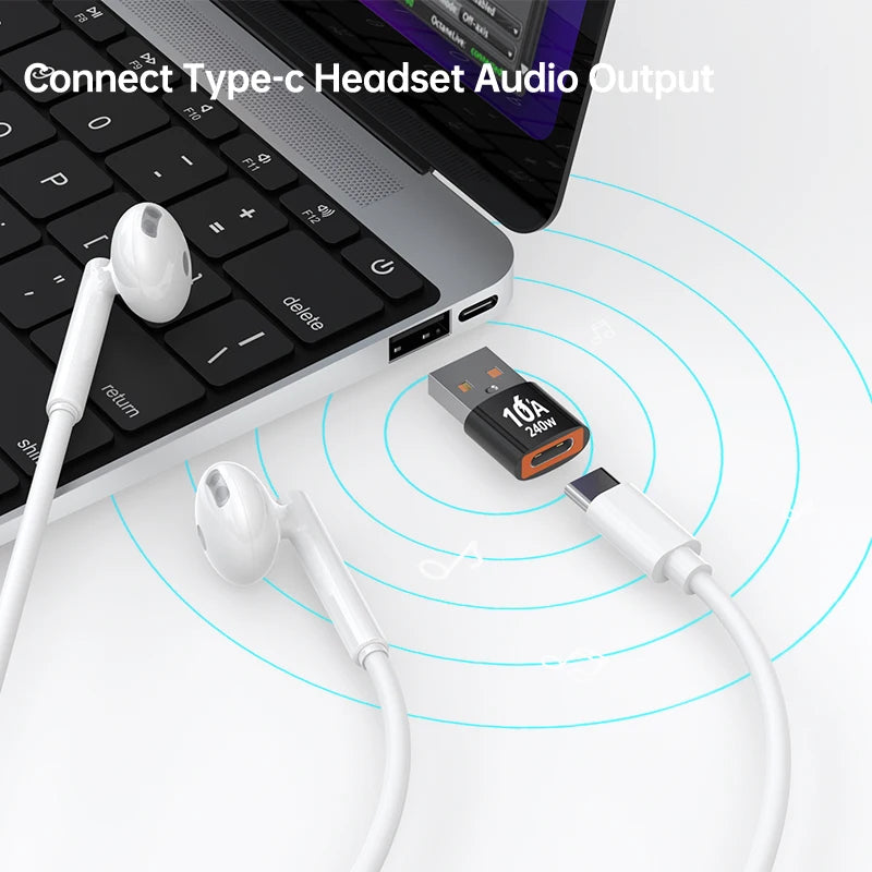 10A OTG USB Type C Female To USB A Male Adapter 240W Converter Adaptador For Xiaomi 13 12 Samsung S23 Iphone 15 14 Pro Oneplus 9