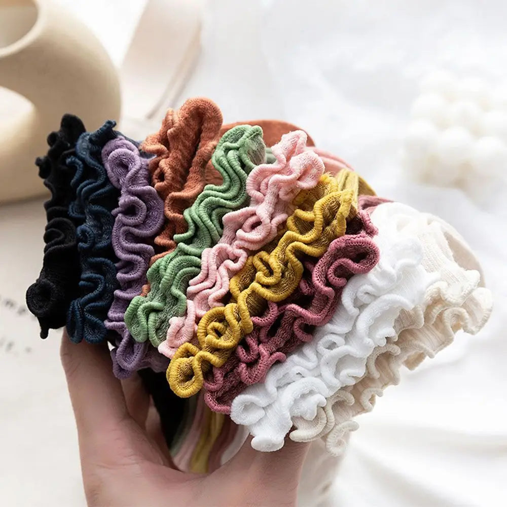 Cotton Women's Socks Frilly Ruffle Socks Spring Summer Casual Ankle Short Boat Socks Loose Knitting Solid Color Mid Tube Sock