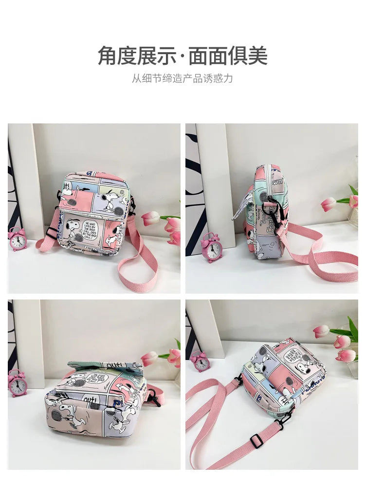 Snoopy Women Canvas Zipper Bag Preppy Style Student Tote Shoulder Messenger Bag Small Canvas Bag Satchel Travel Purse Handbag