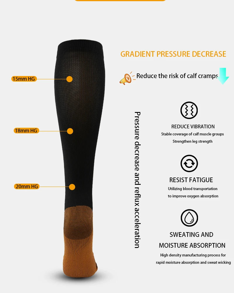 Long tube socks solid color sports pressure socks elastic socks copper compression socks on the soles outdoor cycling socks