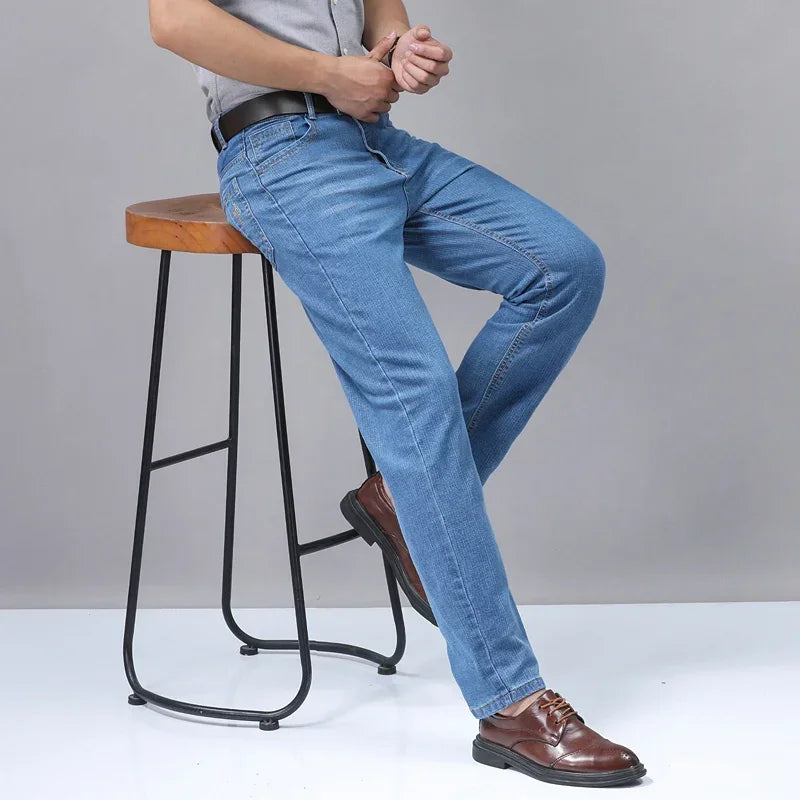 Casual Men Classic Business Jeans 2024 Summer Autumn Slim Stretch Denim Trousers Male High Quality Luxury Pants Brand Clothing