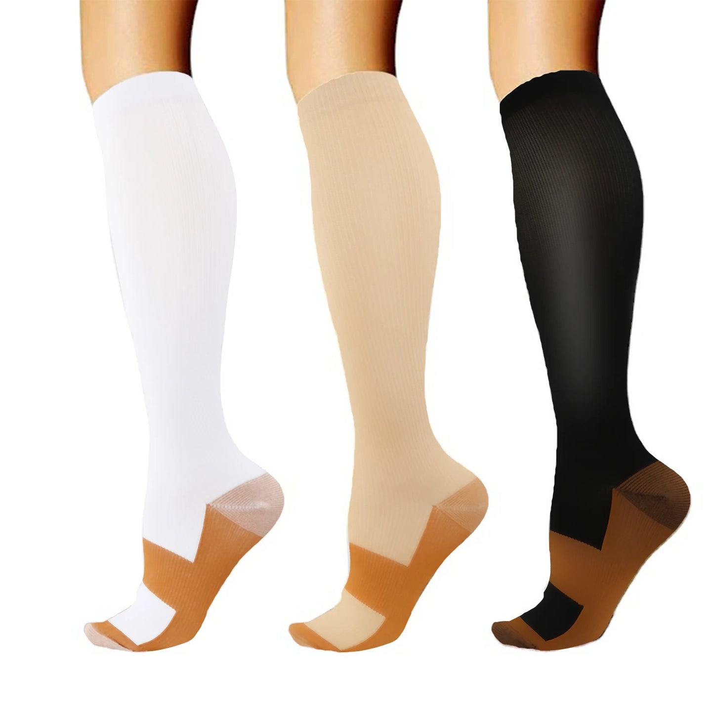 Long tube socks solid color sports pressure socks elastic socks copper compression socks on the soles outdoor cycling socks