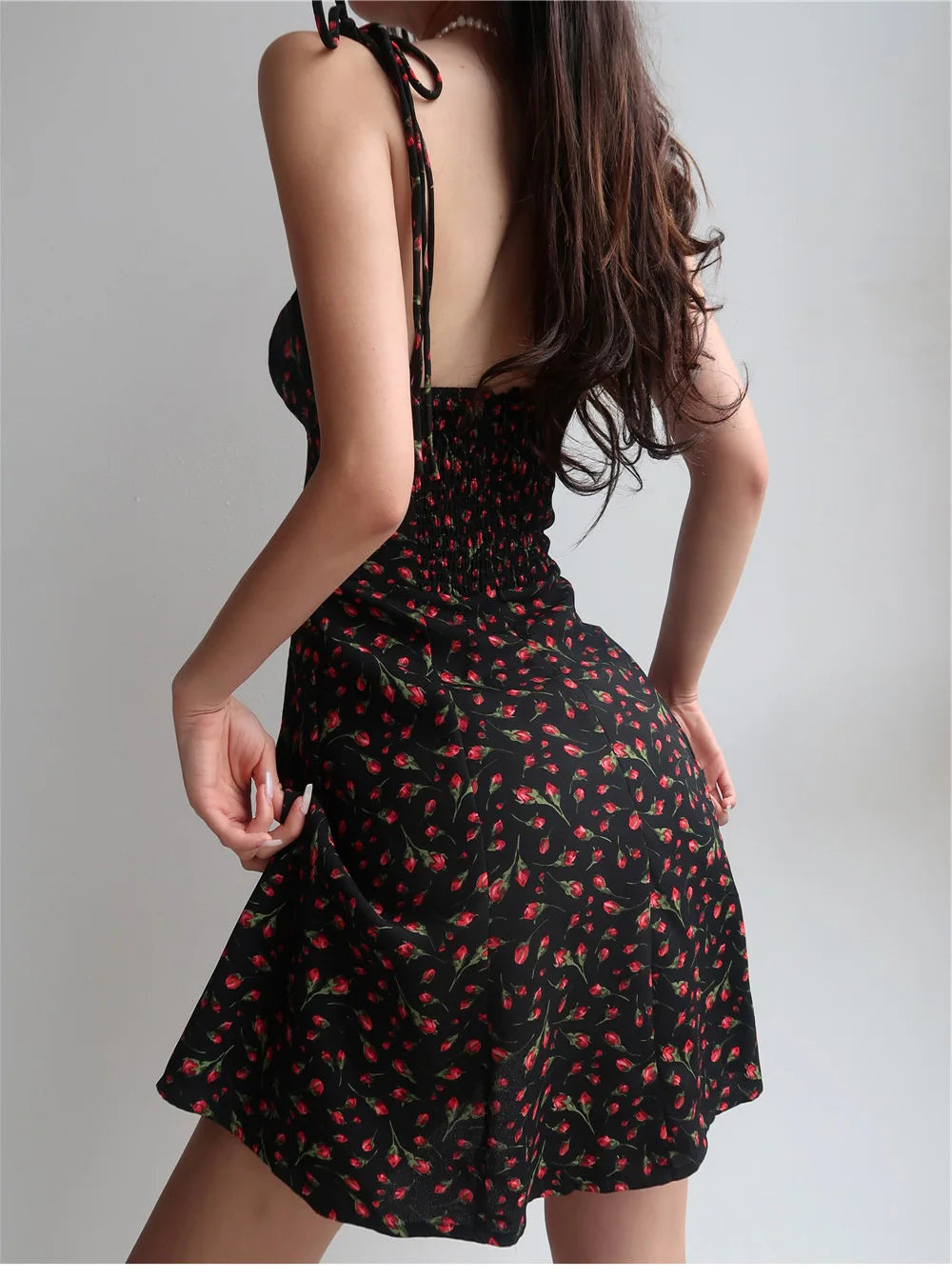 Bandage Summer Black Floral Short Dress 2024 Woman Sexy Clothes Suspenders Beach Vacation Sleeveless Backless Dresses for Women