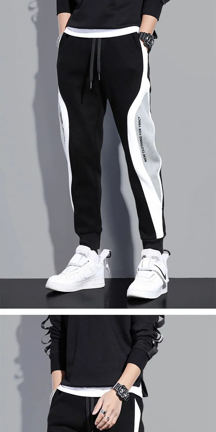 Autumn Men's Wide Loose Casual Pants Mens Patchwork Nine-point Sports Elastic Rope Breathable Tie-foot Trousers