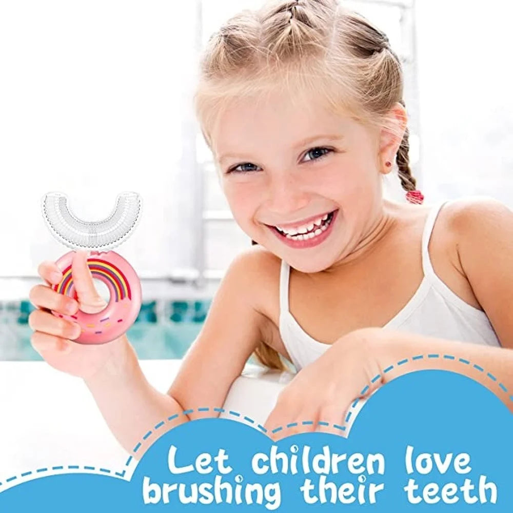 Children 360 Degree Doughnut Manual Toothbrush Kids Silicone U-shaped Tooth Brush Cartoon Gift For 2-6-12 Years Old