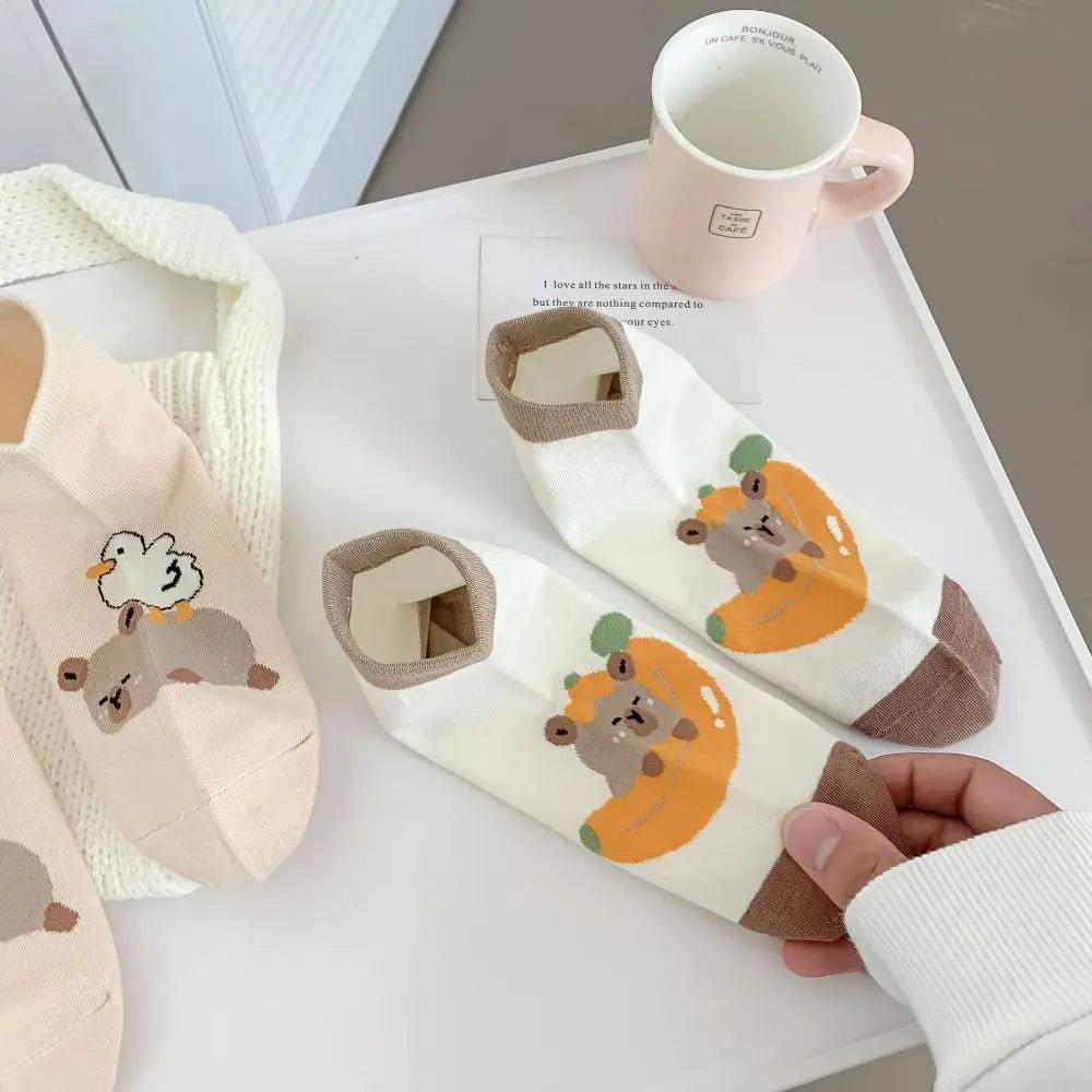 Cotton Capybara Socks Breathable Soft Japanese Casual Hosiery Coffee Cartoon Mid-tube Socks Women
