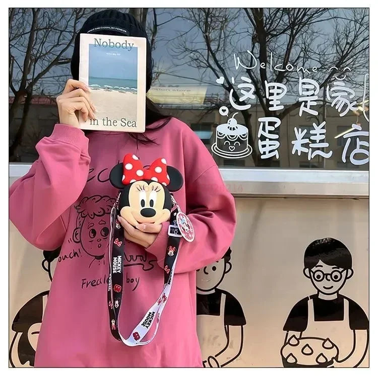 Original Disney Anime Kawaii Minnie Mickey Mouse Silicone One Shoulder Bag Leisure Fashion Zero Purse Birthday Gift For Girl